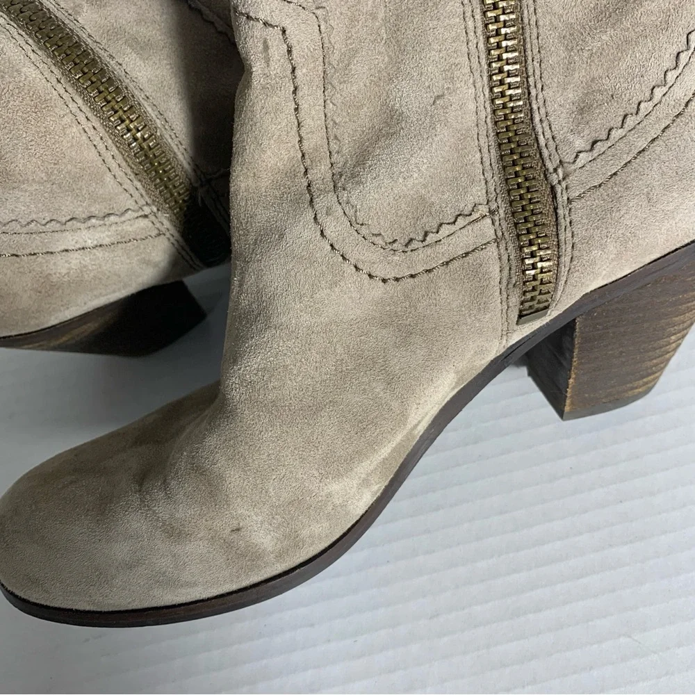 Sam Edelman Fringe Suede Ankle Boots - Taupe Size 8.5